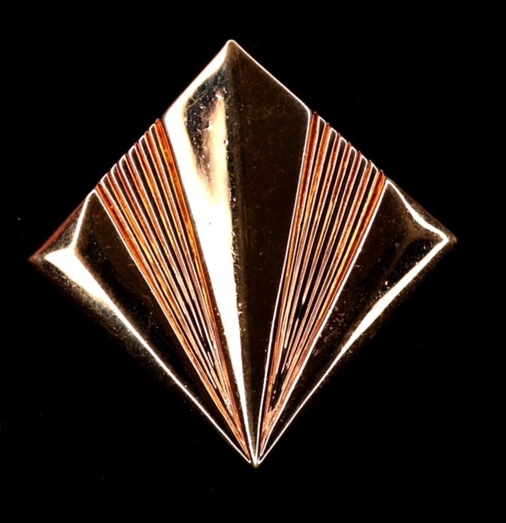 Vintage SWAROVSKI Signed Gold Tone Smooth Diamond Fold Brooch Pin Geometric